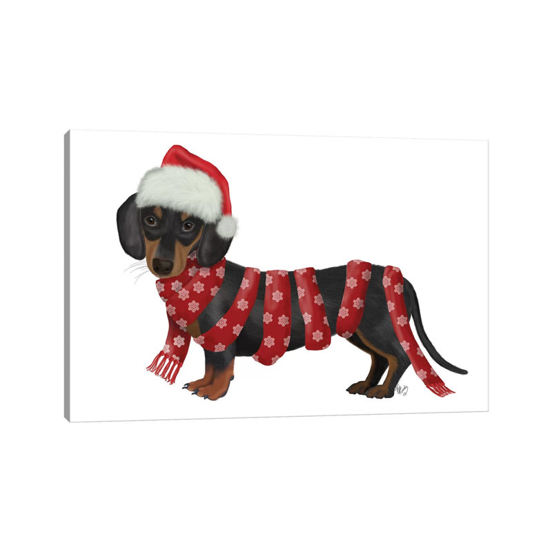 Christmas Des - Dachshund Snowflake Scarf by Fab Funky - Wrapped Canvas Print, 152.5 cm H x 101.5 cm W