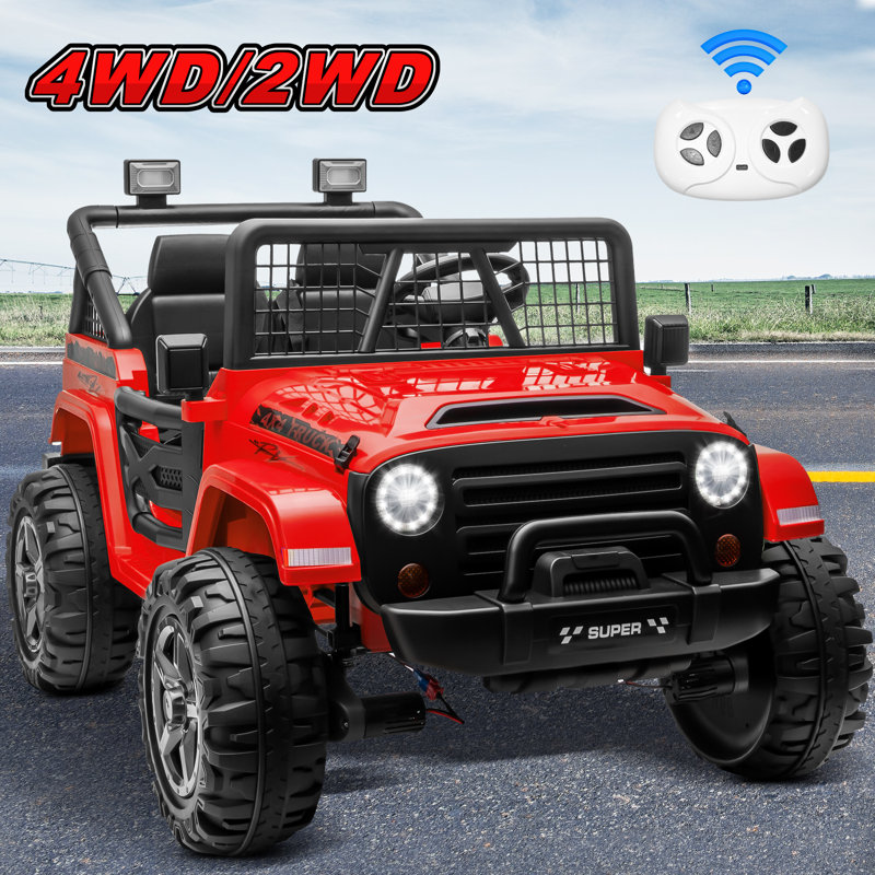 Jeep pour enfants 24V 2 places avec télécommande, interrupteur 4 roues motrices / 2 roues motrices, suspension, Bluetooth et boîte de rangement