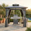 8Ft X 8Ft  Aluminum Bbq Grill Gazebo With Grey Hardtop Polycarbonate Double Roof  For Outdoor Cooking