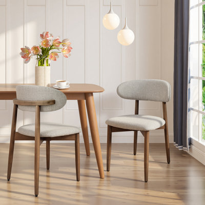 Chaises de salle à manger rembourrées modernes en bois massif avec dossier ergonomique incurvé, chaises de cuisine en coton et en lin (ensemble de 2)