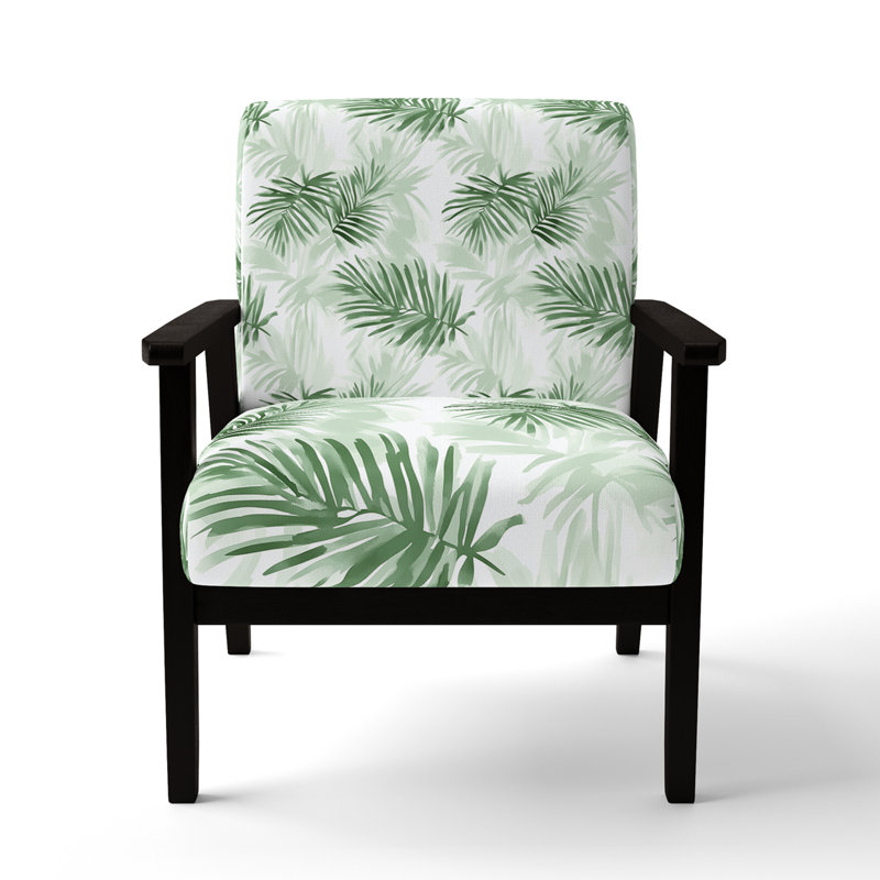 Chaise d'appoint Floral - fauteuil à accoudoirs vert Soft Palms, Accoudoirs carrés noirs