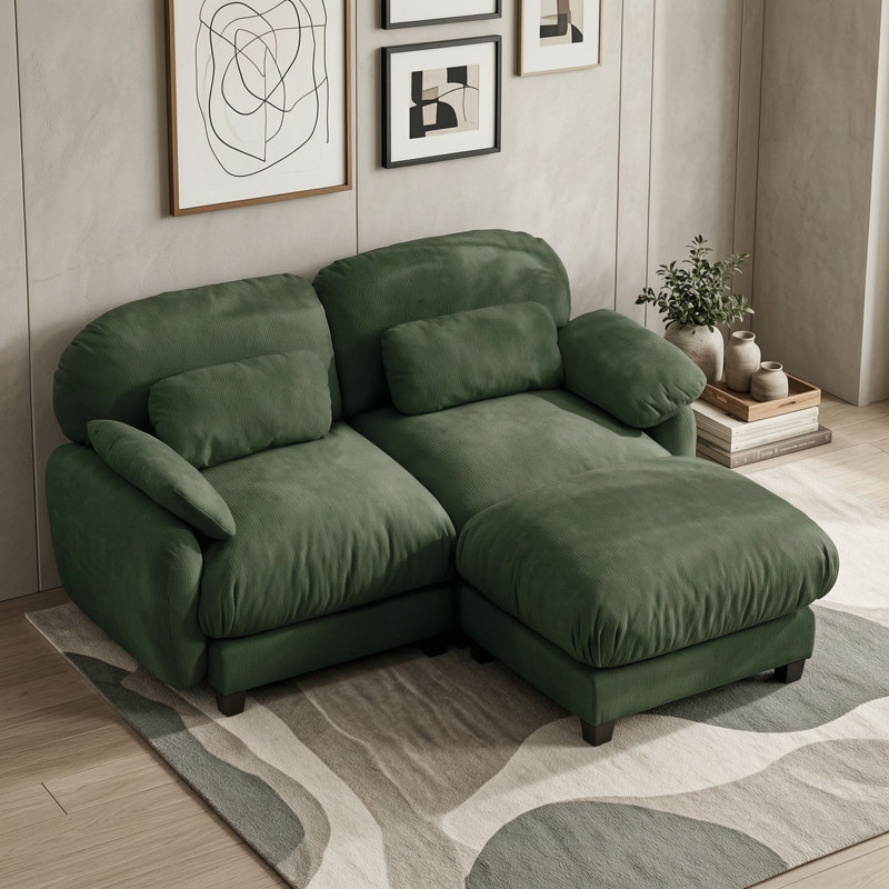 Canapé de coin modulable deux places avec pouf amovible, Vert