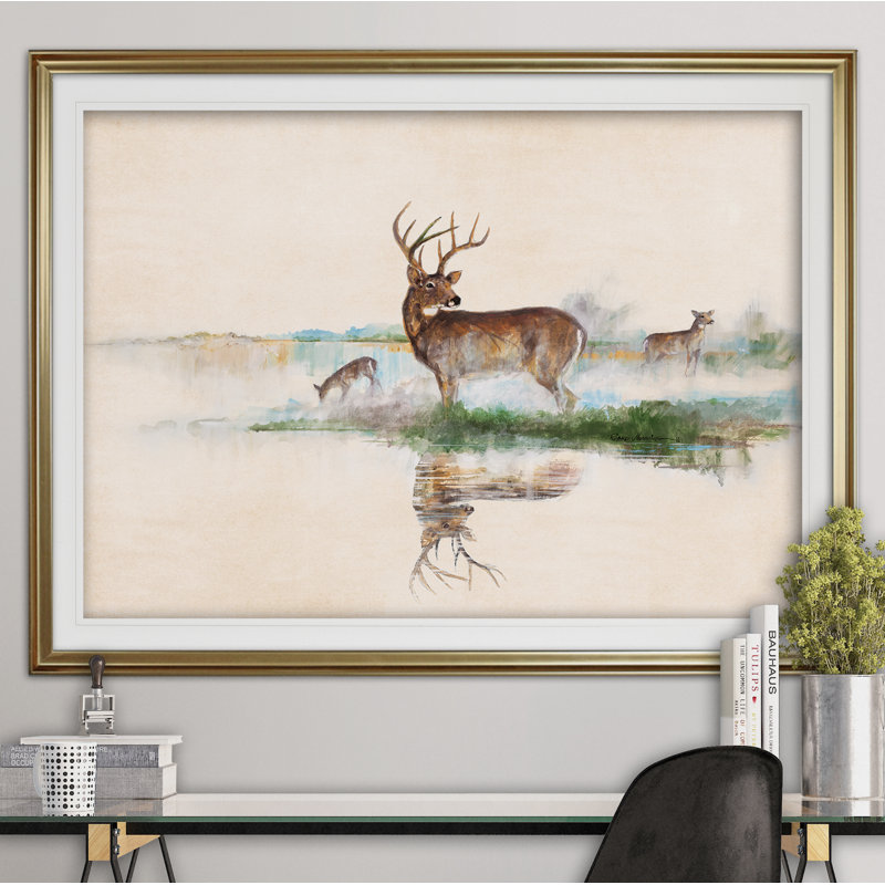 Misty Deer - cadre photo, reproduction d'art, Or, H 20 po x l 24 po x P 1,5 po