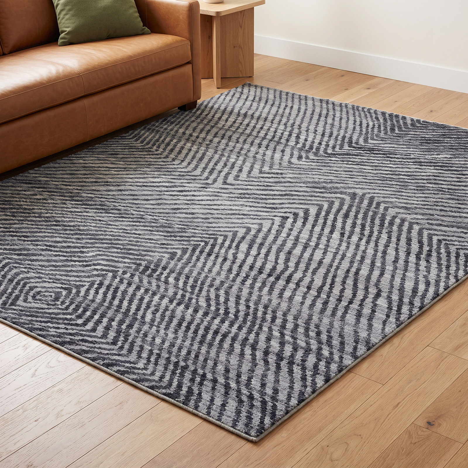 Ethos Gray Hand-Knotted Striped Wool Rug, Rectangle 5' x 8'