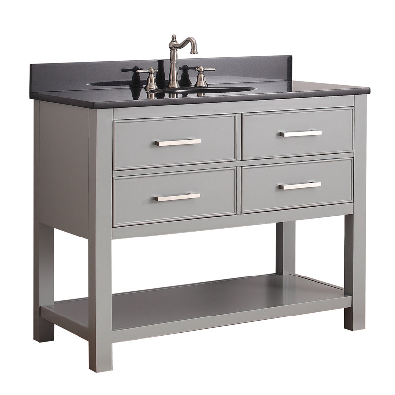 Brooks 43'' W Single Vanity, Chilled Gray, White Engineered Stone