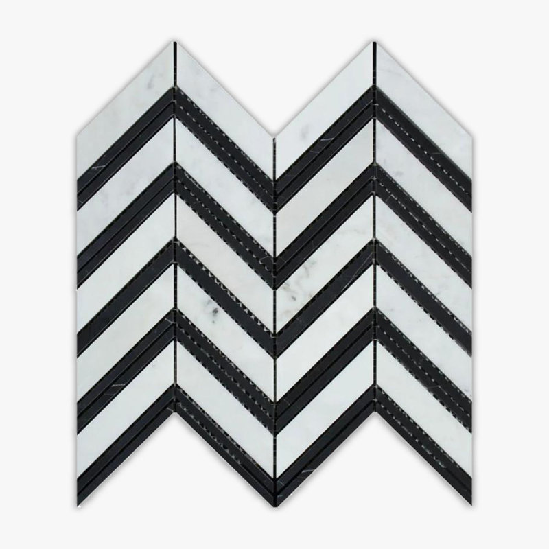 Carreau de marbre et de carreaux 14 po x 12 po Carrara, Blanc/Noir
