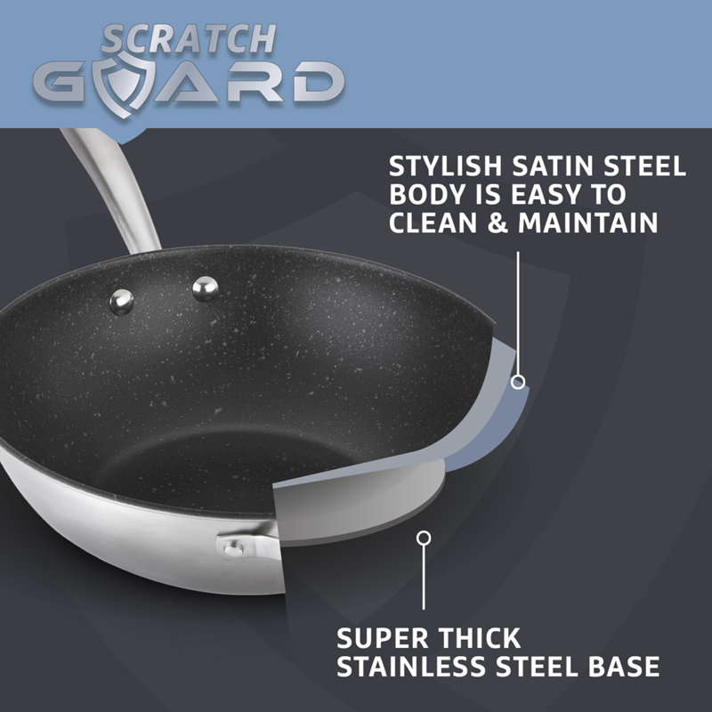 Prestige Scratch Guard Non Stick Stirfry Pan 29cm - Stainless Steel induction Stirfry Pan, Scratch Resistant, Suitable for All Hobs