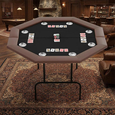 Table de poker pliable octogonale pour 8 joueurs - Rails rembourrés, porte-gobelets en acier inoxydable, pieds robustes en métal, assemblage facile et portable - idéal pour le Texas Hold'em, le Blackjack, les fêtes de casino
