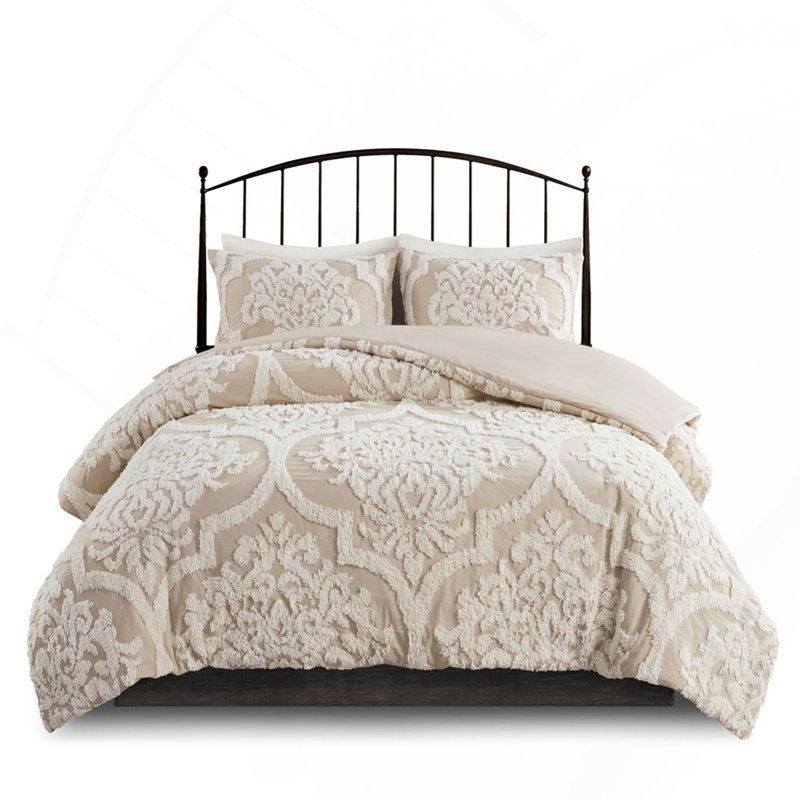 Ensemble de housse de couette pour lit double / grand 3 pièces en housse de couette en chenille de coton touffeté, aspect doux, certifié OEKO-TEX