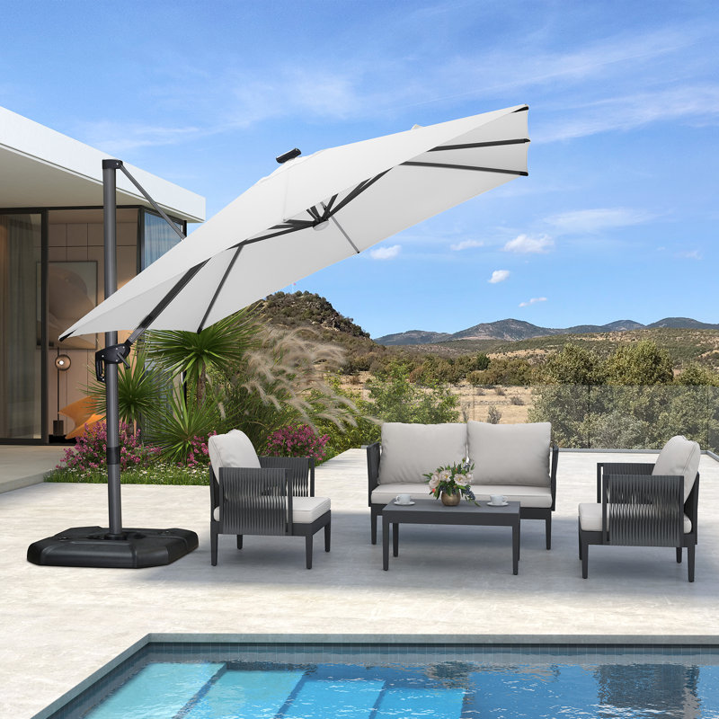 304cm Lighted Cantilever Parasol, White