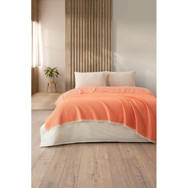 Premium Double Pique Blanket, 100% Cotton, 82.7 x 90.6 | Vibrant Orange Color, Machine Washable at 30-40°C | Soft, Breathable Fabric for Cozy Comfort in Any Season, Perfect for Home or Travel Use
