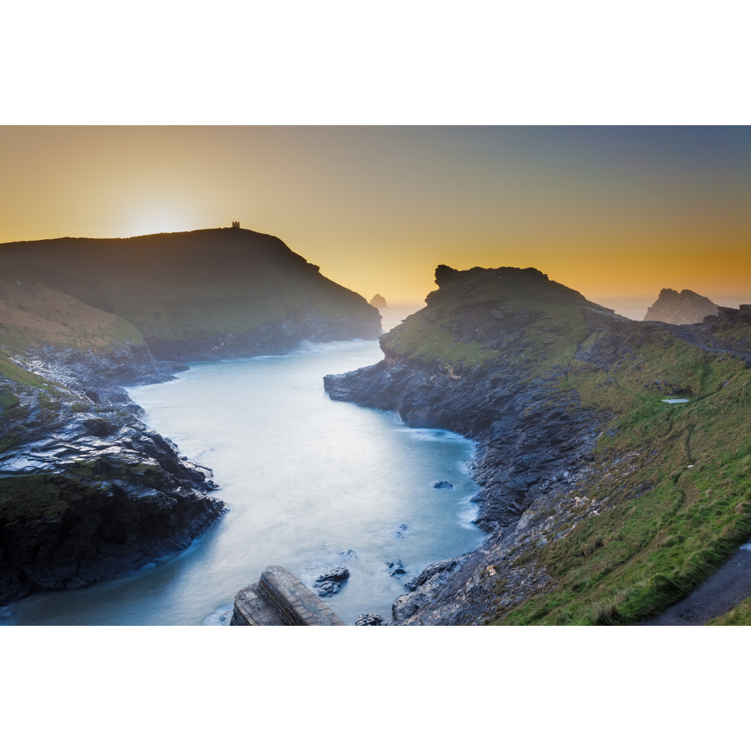 Boscastle Sonnenuntergang - Foto ohne Rahmen auf Leinwand