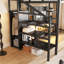 Lit mezzanine en métal avec meuble télé et mobilier de chambre à coucher pratique - Marches de divertissement noires-1743335302