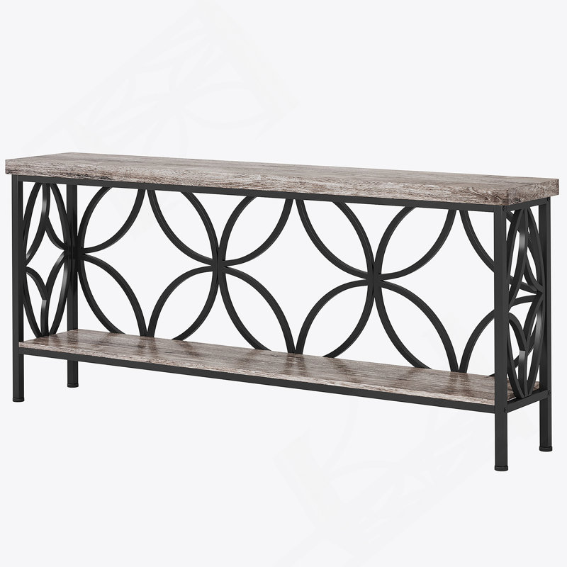 Console industrielle extra longue de 70,9 po, table de canapé étroite avec tablettes de rangement ouvertes, table d'entrée rustique pour couloir, vestibule ou salon, structure en métal, gris rétro
