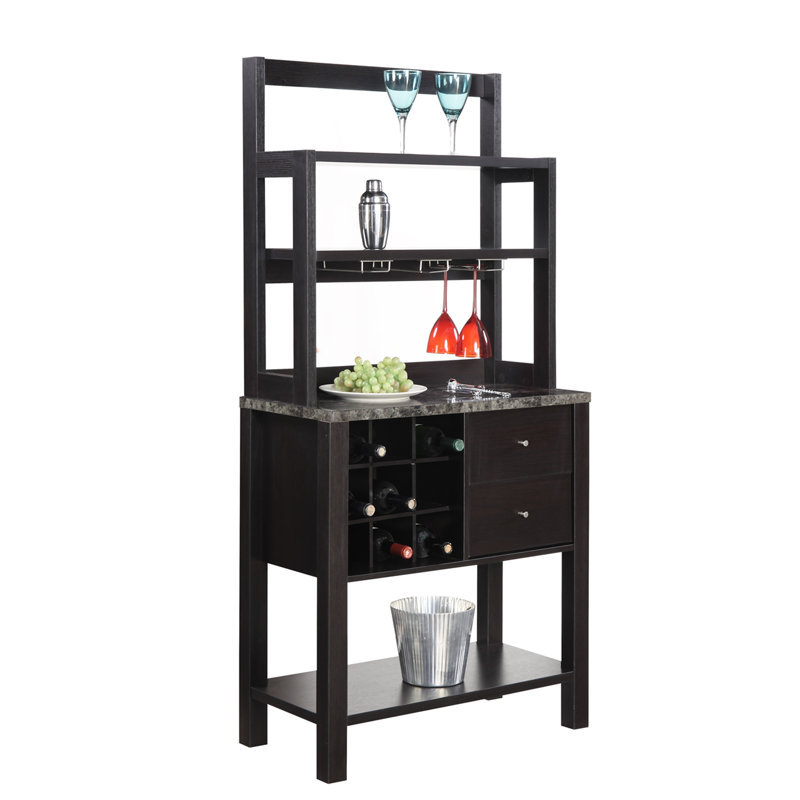 Billyjack 31'' Bar Cabinet, Black Faux Marble/Black