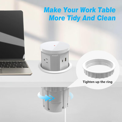 Prise électrique escamotable automatique 4,33 pouces, Ith 15w Chargeur sans fil 3 prises CA 1 prise USB-A 1 USB-C prise cachée 5 pi pour la cuisine / la maison / le bureau (blanc)