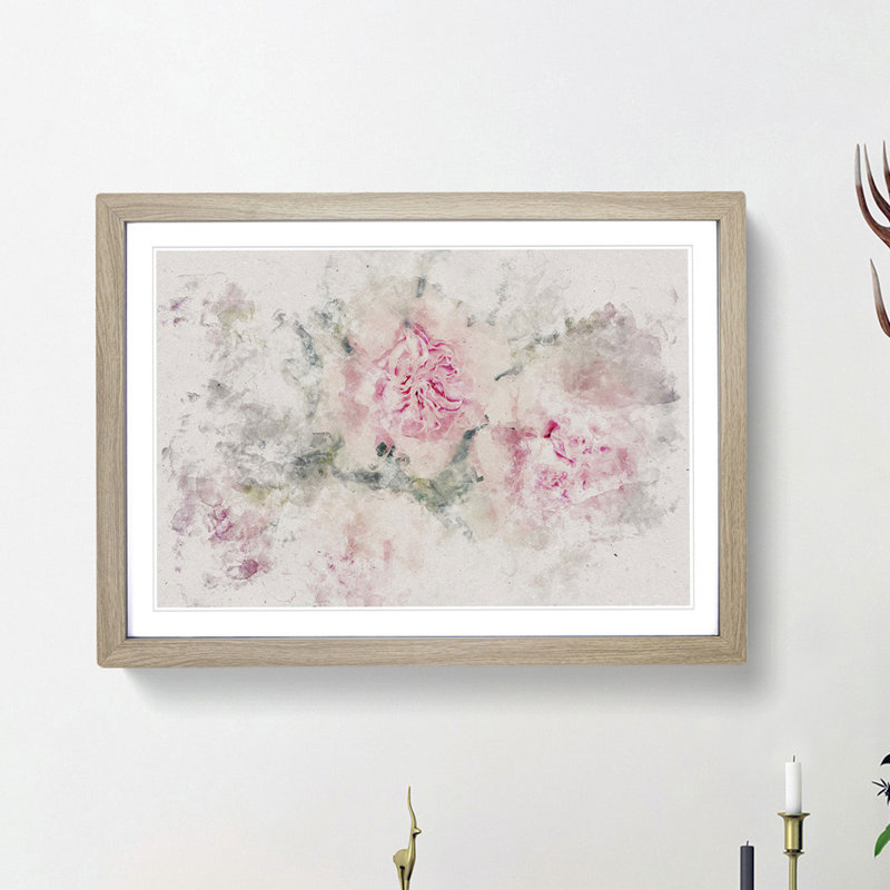 Pale Pink Carnation Flowers - Framed Print, 24cm H x 33cm W x 2cm D, Oak Framed