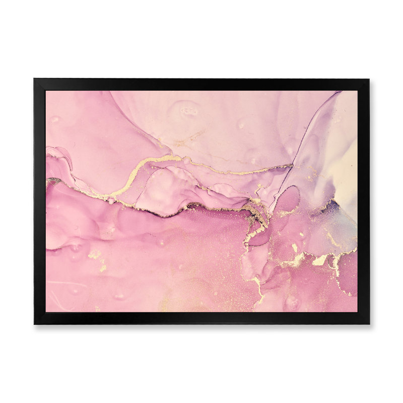 «Pink Marble Waves II», peinture sur toile, H 30 po x l 40 po x P 1,5 po, Cadre photo noir