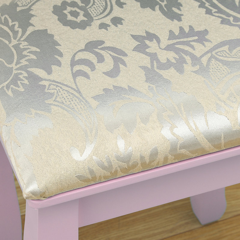 Ensemble coiffeuse avec tabouret et miroir Damonni, Rose