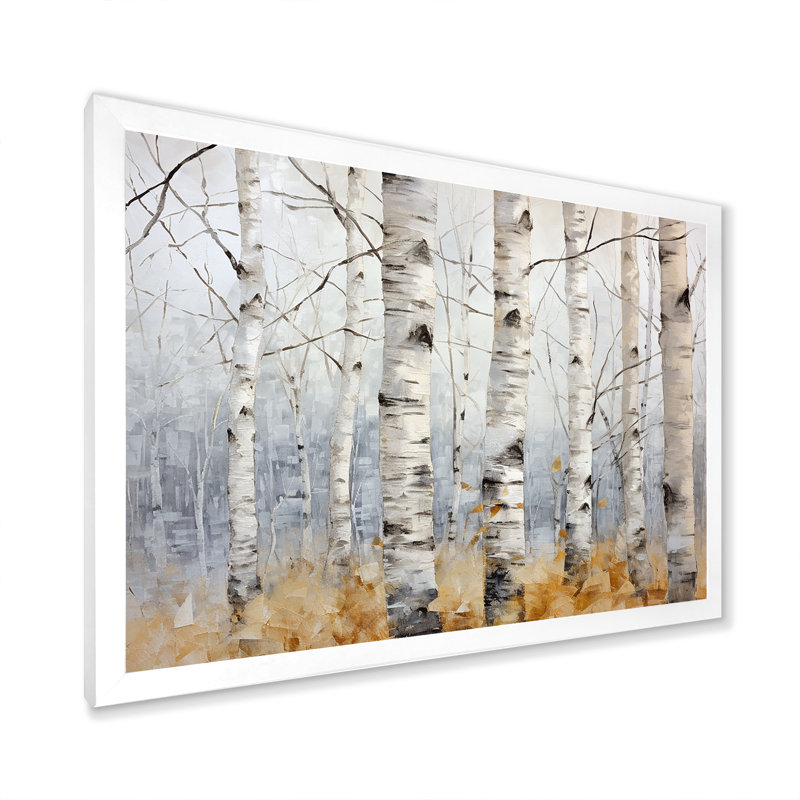 Minimalisme, arbre, bouleaux, souffle III, sur toile, Cadre photo blanc, H 16 po x l 32 po x P 1 po