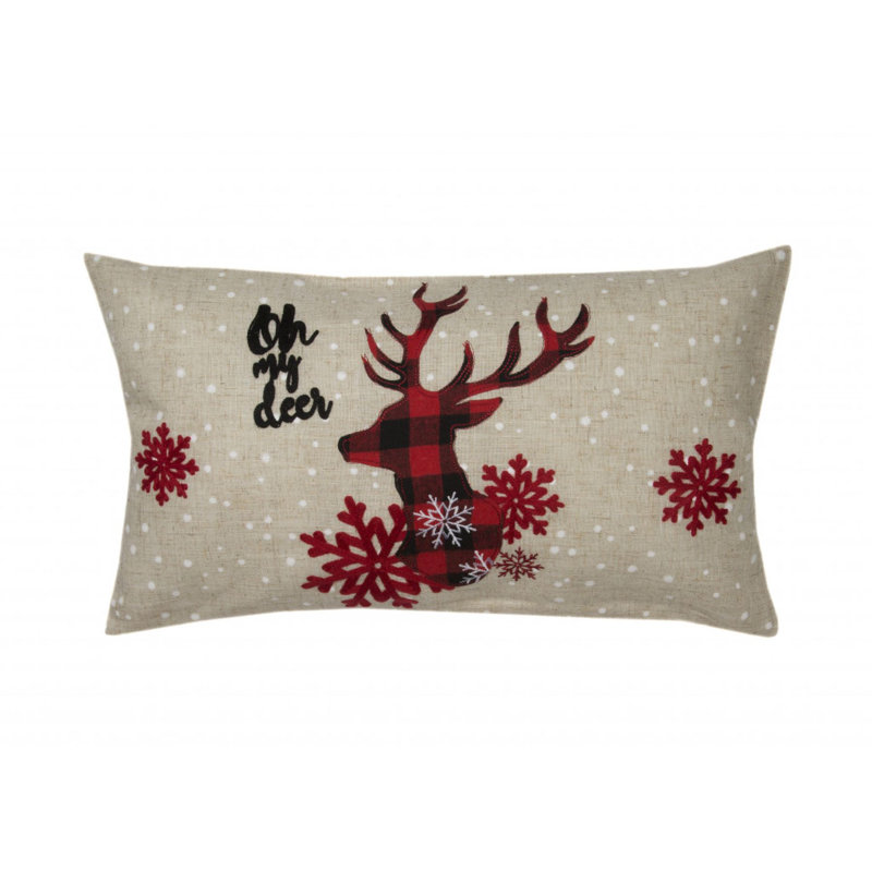 Festive Beige and Red Embroidered Christmas Throw Pillow