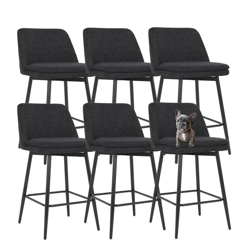 Tabourets de bar rembourrés et pivotants en métal (ensemble de 6), Black