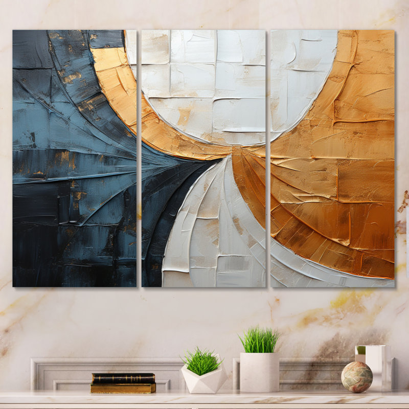 Ensemble de décorations murales or et gris, H 32 po x l 48 po x P 1 po, Wrapped Canvas
