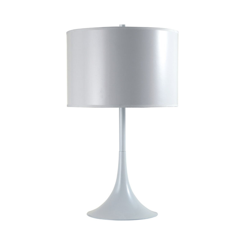Lampe de table en acétate blanc et métal 25 po avec base conique et abat-jour tambour Mod