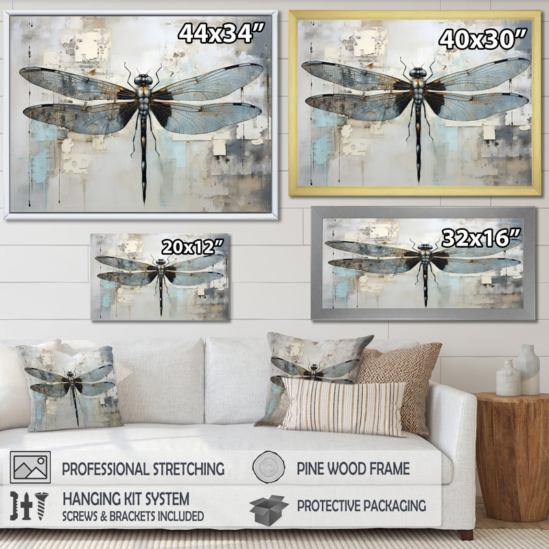 Dragonfly Delight IV - Libellule, art mural, Cadre flottant noir, H 24 po x l 32 po x P 1 po