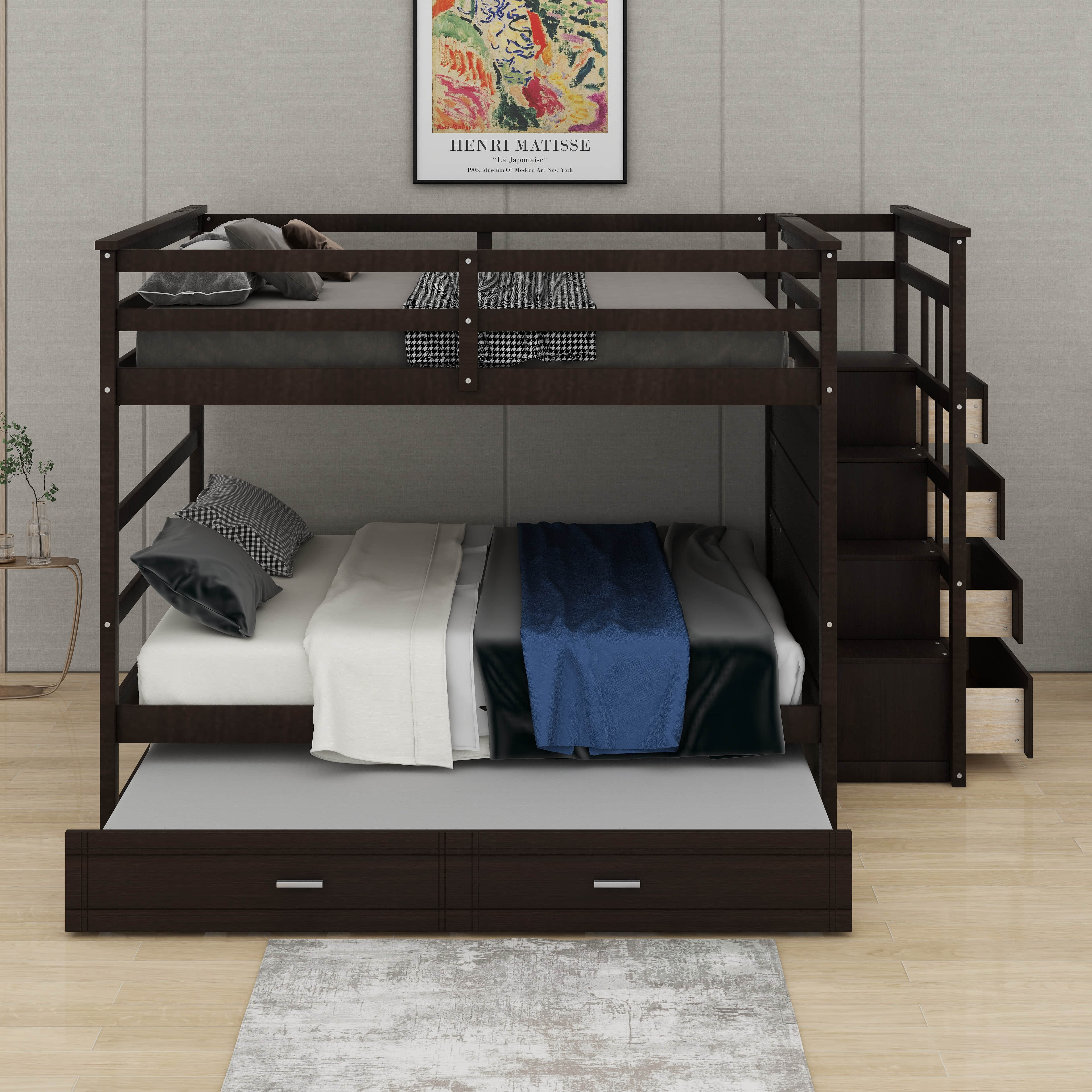 Latitude Run® Full Over Full Bunk Bed With Trundle And Staircase ...