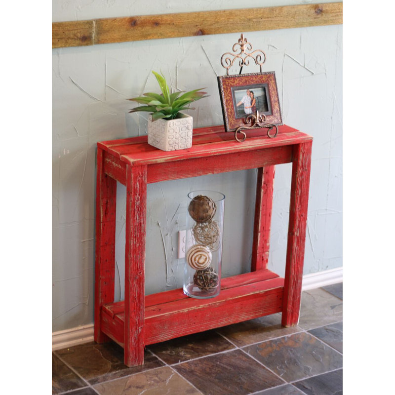 Console étroite en bois récupéré rouge fait à la main table d'entrée l 30 po x P 10 po x H 30 po, rouge