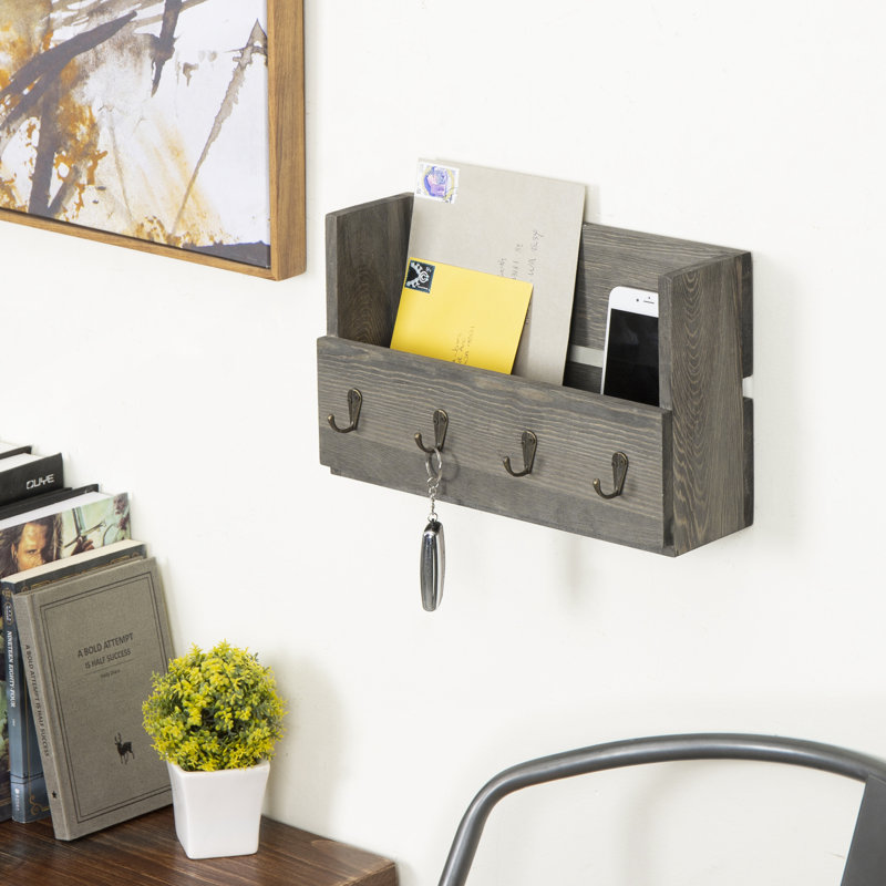 Willshire Wall Mail Organiser with Key Hooks and Mail Storage