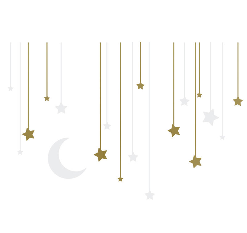 Décalcomanie murale étoiles suspendues, H 40 po x l 60 po x P 0,01 po, Doré / blanc