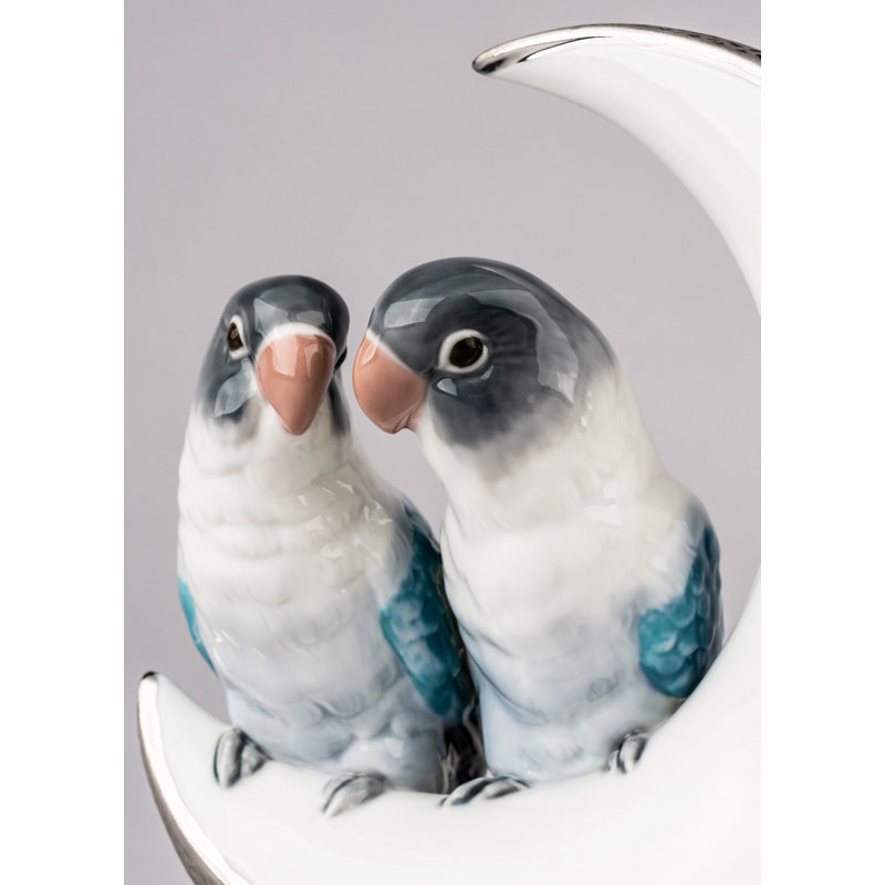 Fly Me to the Moon Birds Figurine, Silver Lustre
