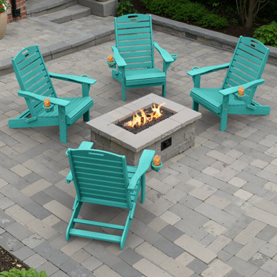Outdoor Fire Pit Chairs Weather-Resistant HDPE Foldable Outdoor Adirondack Chair With Cup Holder by Rosecliff Heights