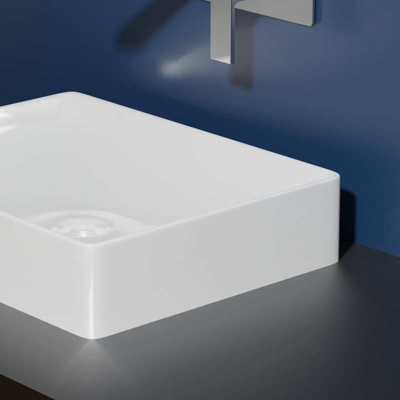 Fly Glossy White Ceramic Rectangular Wall-Mount Bathroom Sink