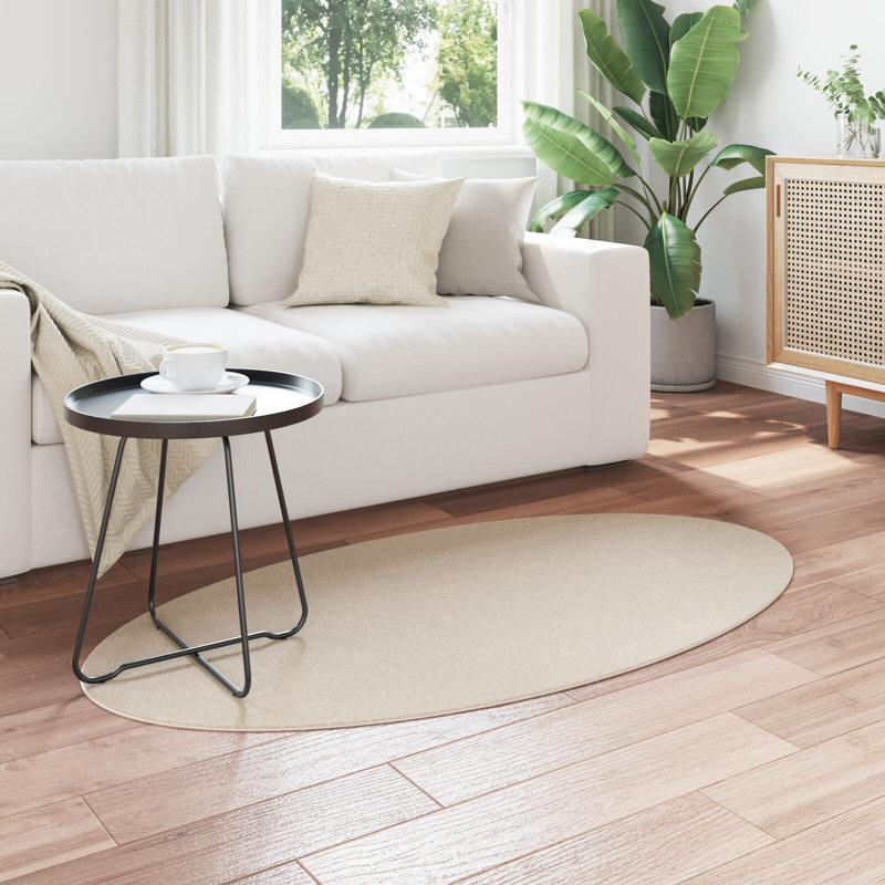 Rugs Beige Accent Rug Minimalist, Oval 80 x 150 cm, Polyester