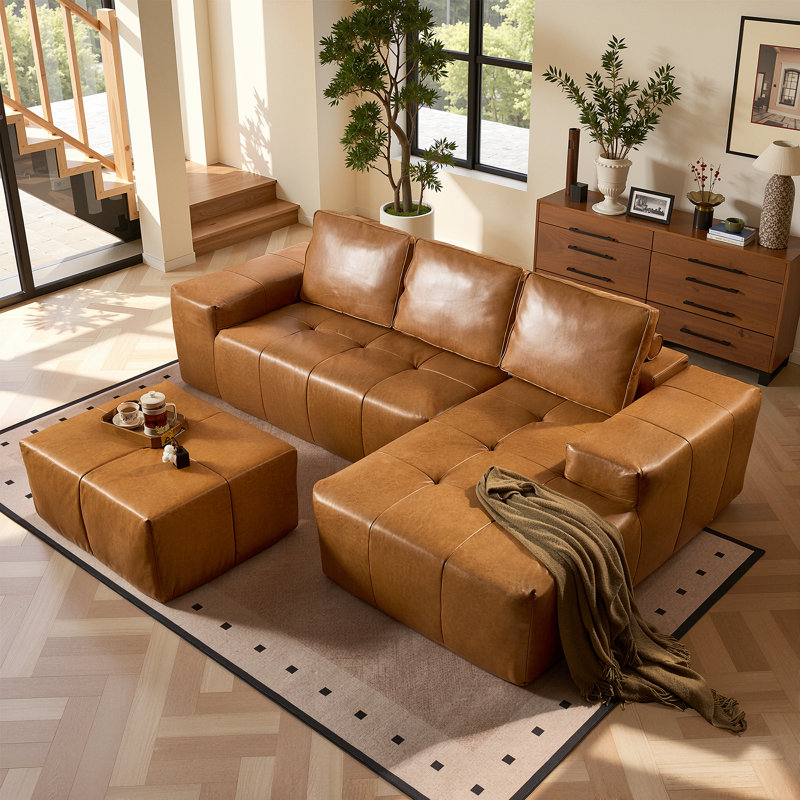 Canapé modulaire en similicuir 106,3 po avec méridienne réversible et repose-pieds, Face à la droite