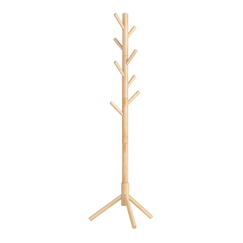 8-Hook Solid Wood Coat Tree, Freestanding Tree-Shaped Rack with 3 Height Options for Bedroom, Living Room & Home Office