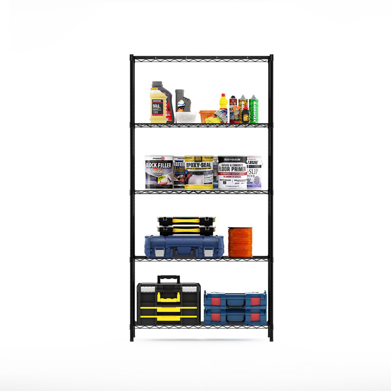 Cavazos 5-Tier Steel Shelving Unit with Levelling Feets, 72" H x 36" W x 14" D, Black
