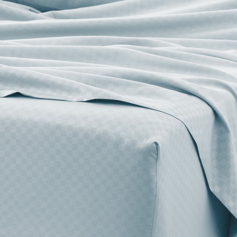Aqua King Size Cotton Microfiber Checkered Bed Sheet Set