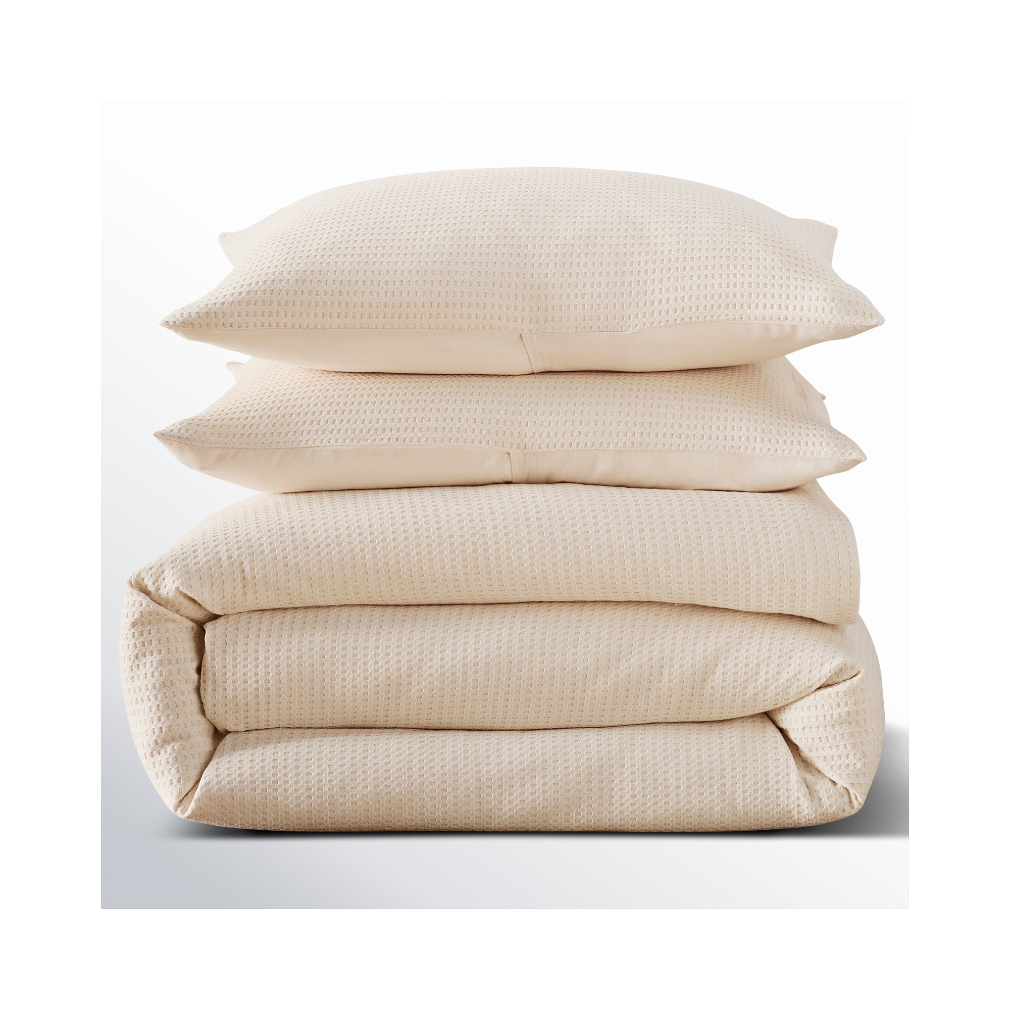 Felix Cotton Waffle Duvet Set, Ivory, Full / Queen Duvet Cover + 2 Standard Pillowcases