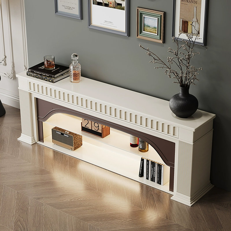 Foyer de meuble télé en bois massif beige, H 27,56 po x l 94,49 po x P 12,6 po