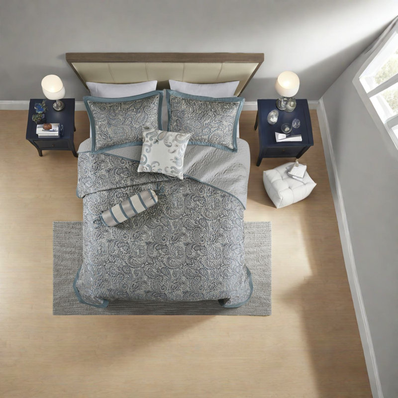 Ensembles de literie luxueux, jacquard de coton, bleu sarcelle cachemire pour la maison