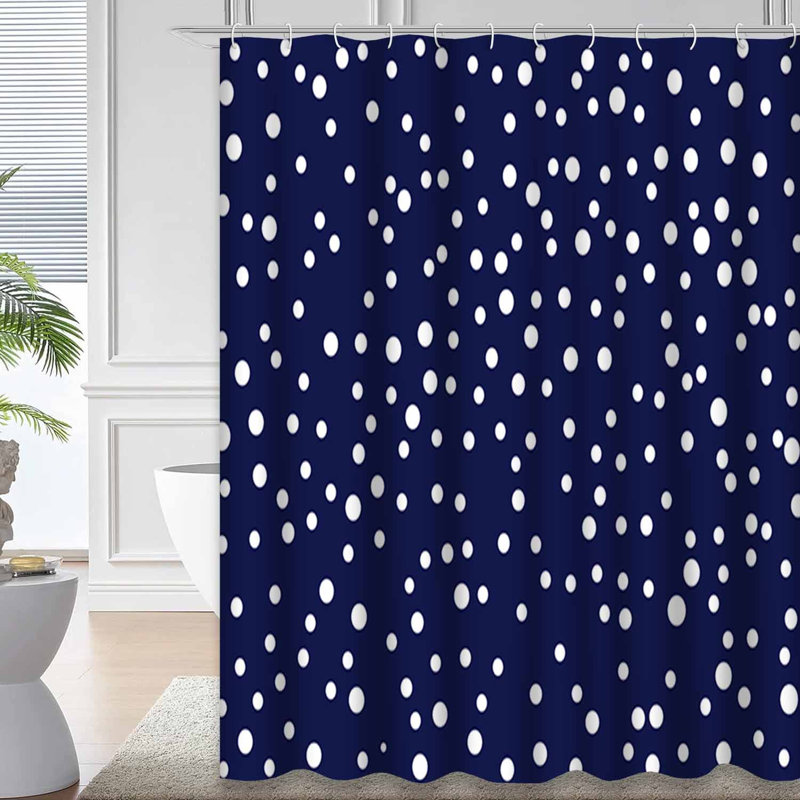 Rideau de douche à pois bleu marine avec 12 crochets, L 72 po x l 72 po