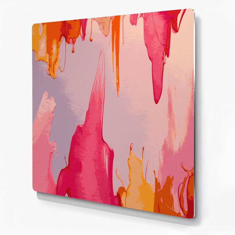 Aquarelle abstraite 4, art mural en métal rose, H 16 po x l 16 po