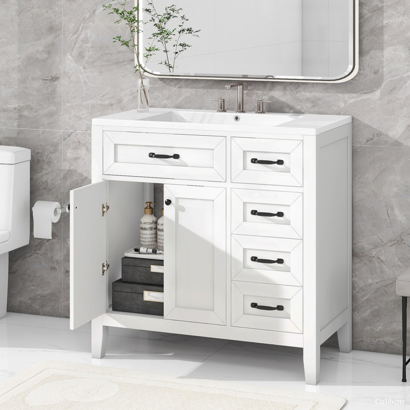 Armoire de salle de bain 36 po avec lavabo et tiroirs 36 po, Blanc, Noir, noir, noir, noir