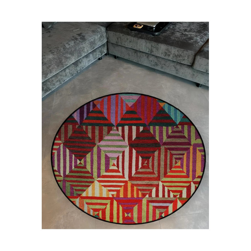 Geometric Patterned Round Woven Base Modern Decorative Carpet, Round 2'8"
