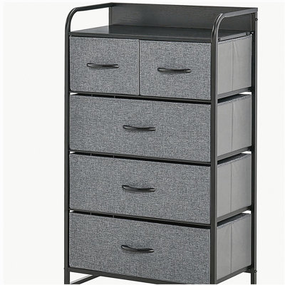 HOMCOM 5-Drawer Dresser, Fabric Chest of Drawers, 4-Tier Storage Organizer for Bedroom Entryway, Tower Unit with Steel Frame Wooden Top, Gray