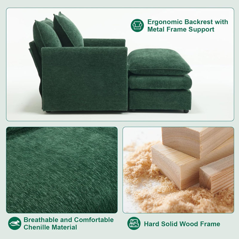 Fauteuil d'appoint surdimensionné en chenille, Vert